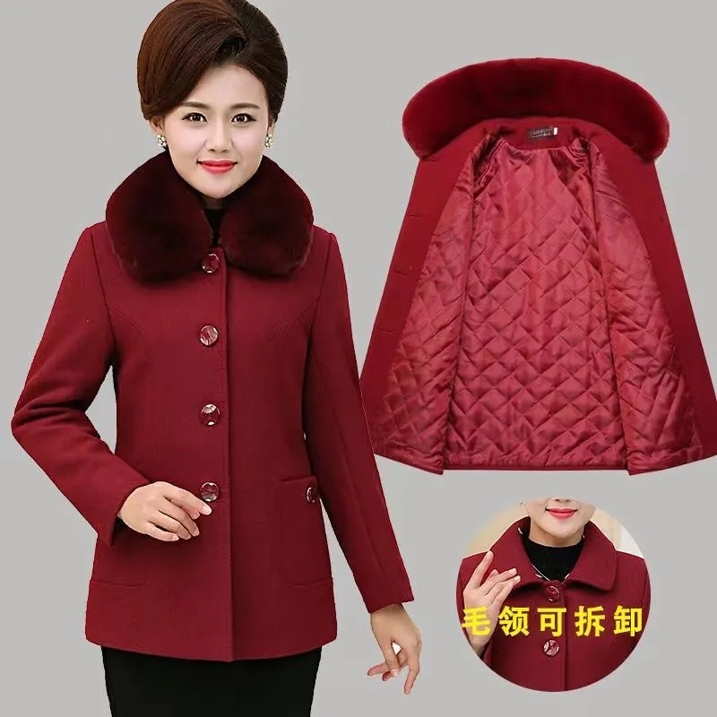 Wool Coat Peacoat - New Middle-aged Mother's Wool Blend Jacket