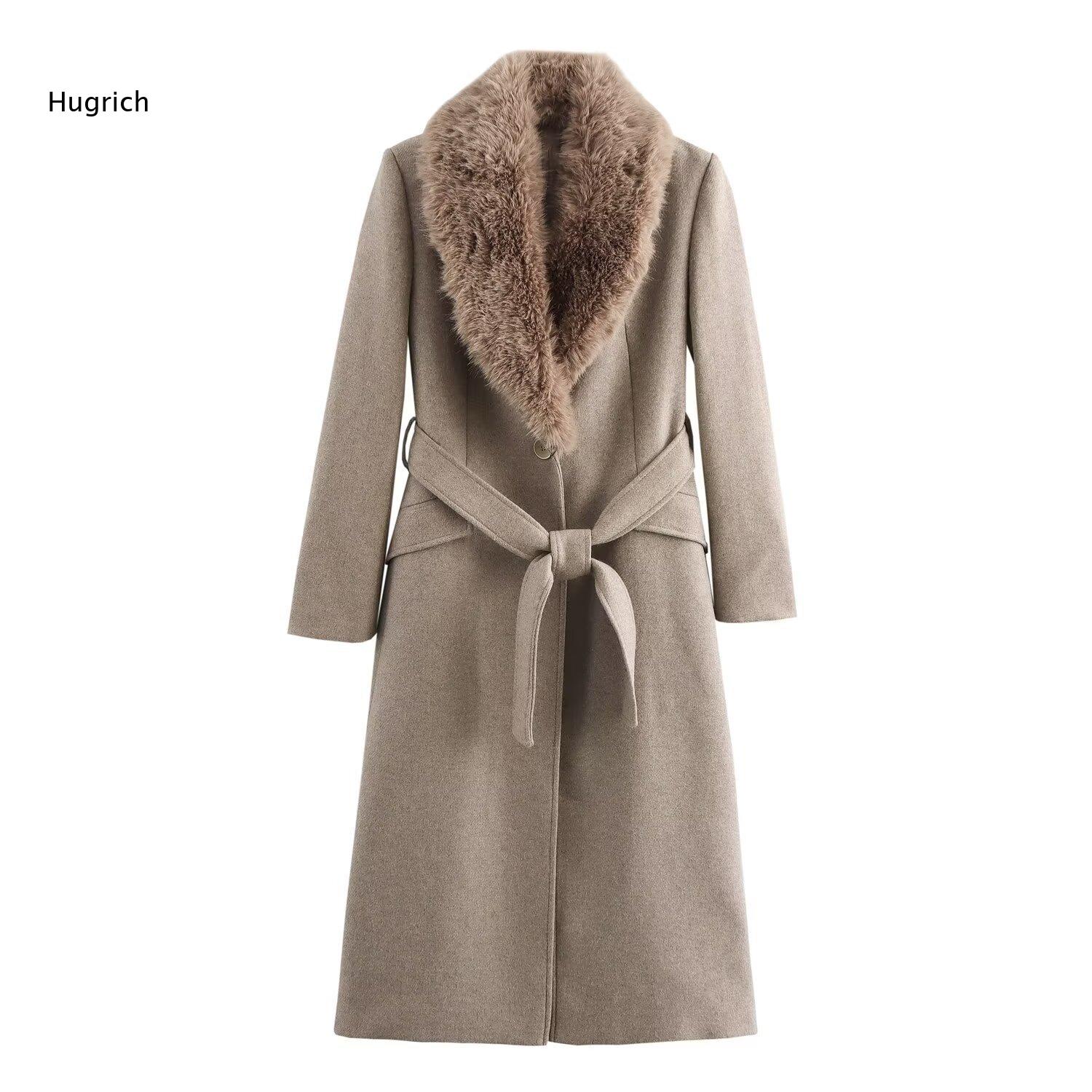 Trendy Women Faux Fur Collar W - Wool Coat Peacoat recension och pris