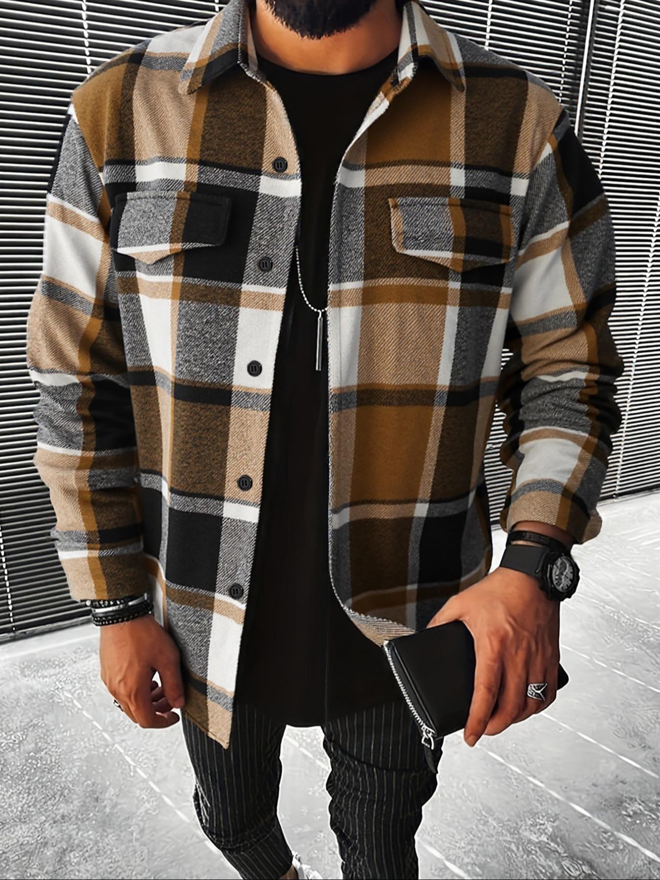 Retro Plaid Shirt Men Casual E - Flannel Shirt Lined recension och pris