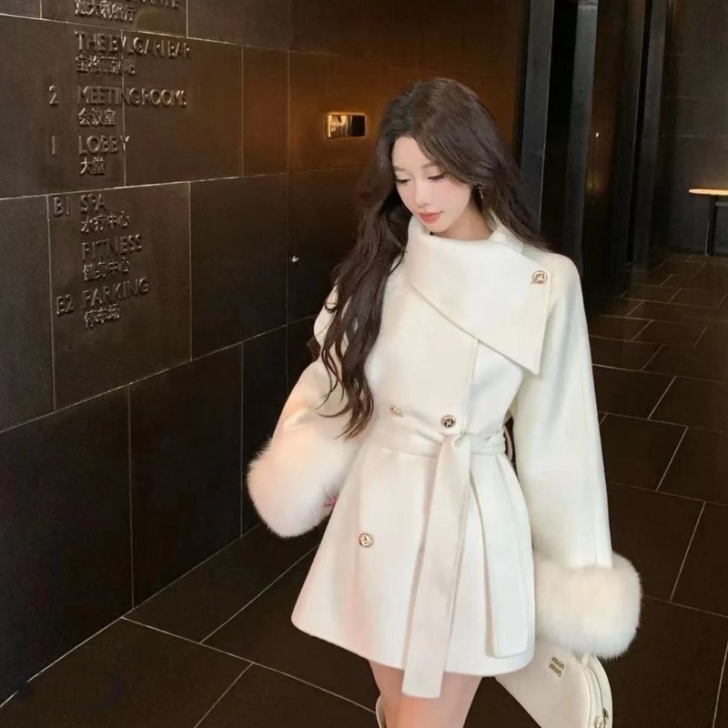 Korean Chic Elegant Double Bre - Wool Coat Peacoat recension och pris