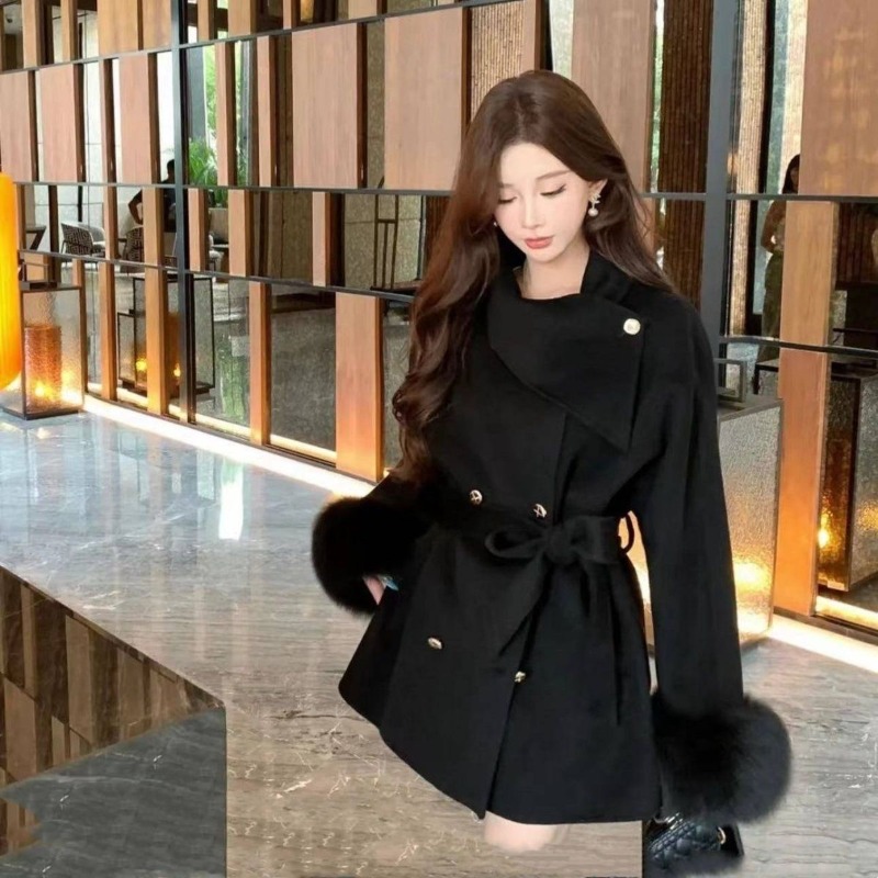 Korean Chic Elegant Double Bre - Wool Coat Peacoat recension och pris